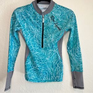 Reel Legends 🐠 1/4 zip blue water design 🐠white/black stripe 🐠 XS